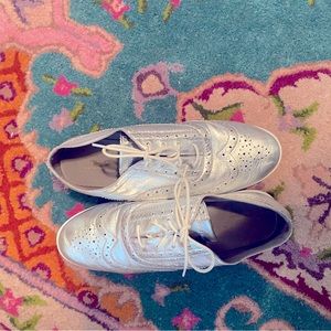 Cole Haan metallic Silver leather tennis shoes. Worn once while prego. SO COMFY!